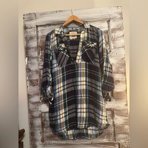 SO Plaid Shirt Dress with Blue and Green Tones